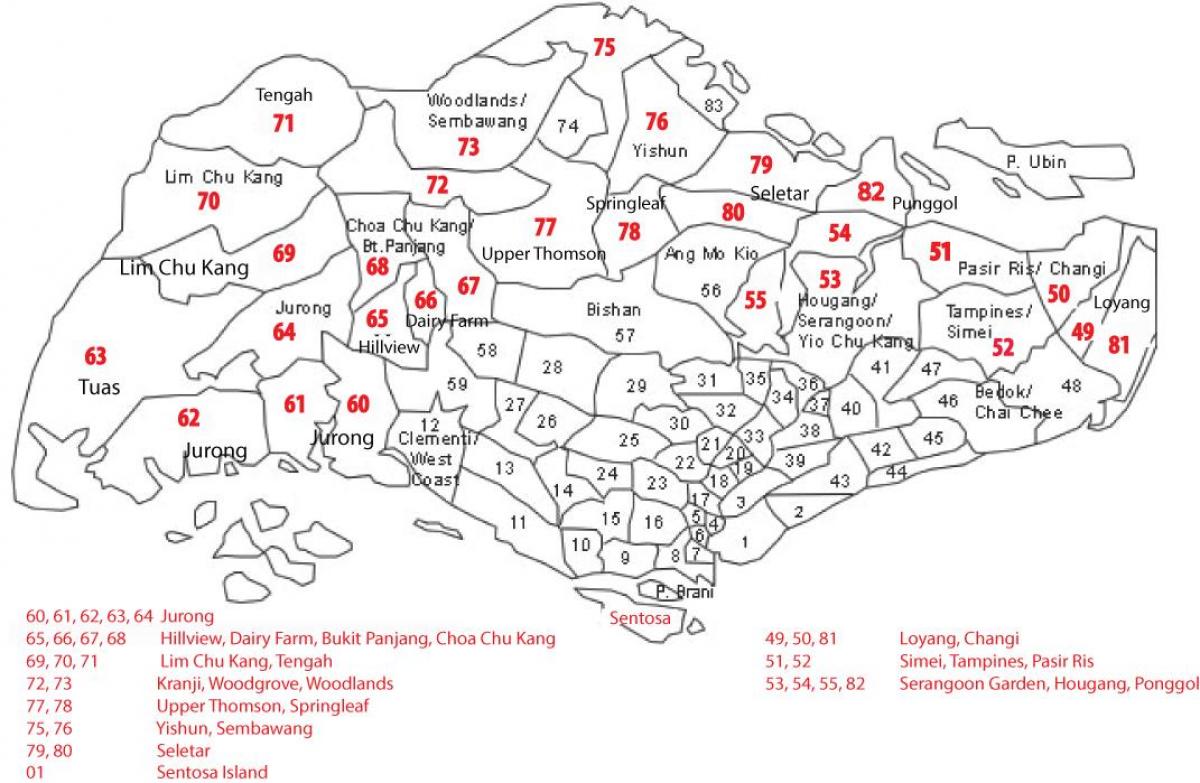 Singapur código postal mapa
